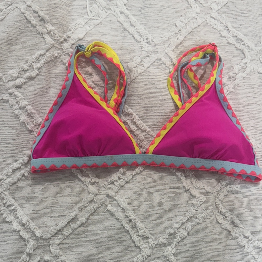 SHEIN Pink and Yellow Bikini Top